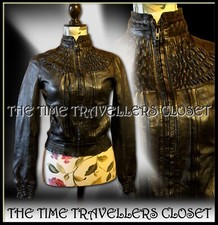 Warehouse Black Leather Slim Crop Vintage Jacket Victorian Edwardian Uk 8 36 4