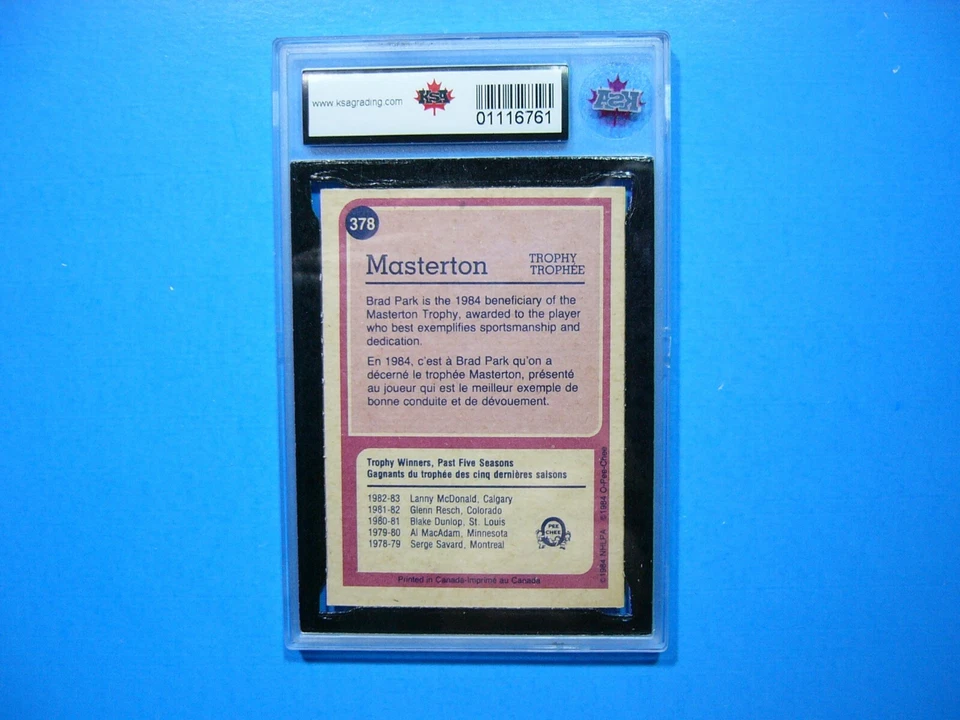 1984/85 O-PEE-CHEE NHL HOCKEY CARD #378 BRAD PARK TROPHY KSA 8 NM/MT SHARP+ OPC - Image 2 of 2