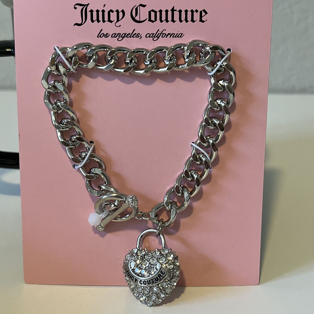 Juicy Couture Silver Tone Round Link Charm Bracelet Heart Juicy Couture Silver Tone Round Link Charm Bracelet Heart
