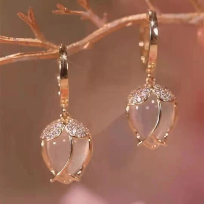 18k Gold Plated Earrings Opal Stud Drop Dangle Flower Womens Jewelry Accessories