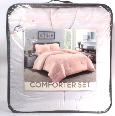 Keeco Twin XL Pink Stripe Comforter Set With Decorative Standard Sham