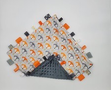 Handmade Fox faces Baby Double minky Tags taggie security blanket 20 x 20.