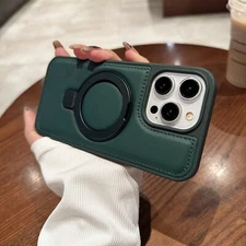 For iPhone 16 17 Pro Max 15 14 13 12 Shockproof Leather Texture Ring Stand Case