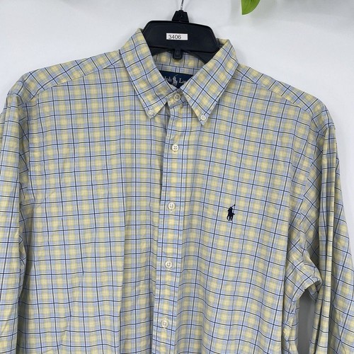 Polo Ralph Lauren Men's Classic Fit Medium Yellow Check Long Sleeve Button Front
