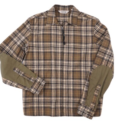 Aspesi F/W 24-25 Olive Check Midweight Flannel Cotton Overshirt Jacket L New