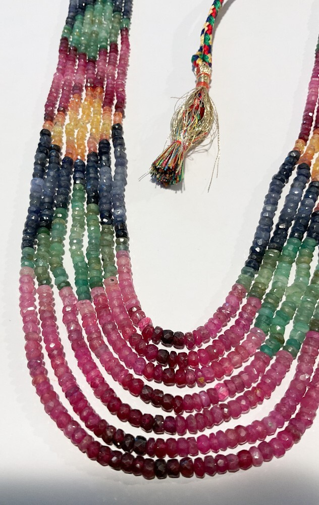 7 Strand Necklace Gemstone Ruby Emerald Sapphire … - image 3