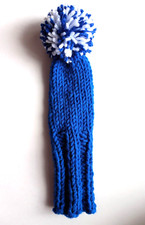Blade Putter Cover, Wool Hand Knit Headcover, Royal Blue  White POM, Fits Ping