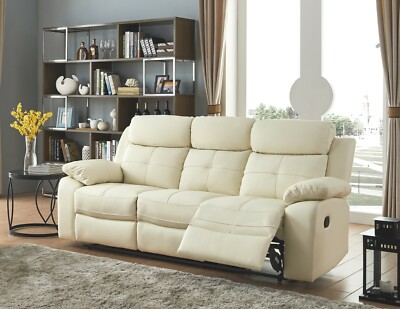 Cream High Grade Leather Seater Reclining Recliner Sofa Suite
