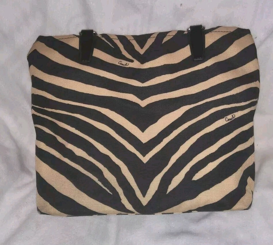 Coach Zebra Medium Black White Tote Canvas and Patent Leather
