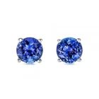 2.00 CT TANZANITE STUD EARRINGS 14K WHITE GOLD ROUND CUT BASKET PUSH BACK 7MM