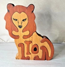 Vintage Handcrafted Wooden Lion Puzzle Cautersk Art Designs