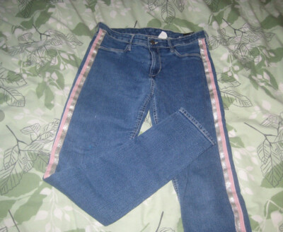 Denim&Denim mittelblaue Mädchen Jeans mit Rosa Glitzerstreifen, Gr. 170