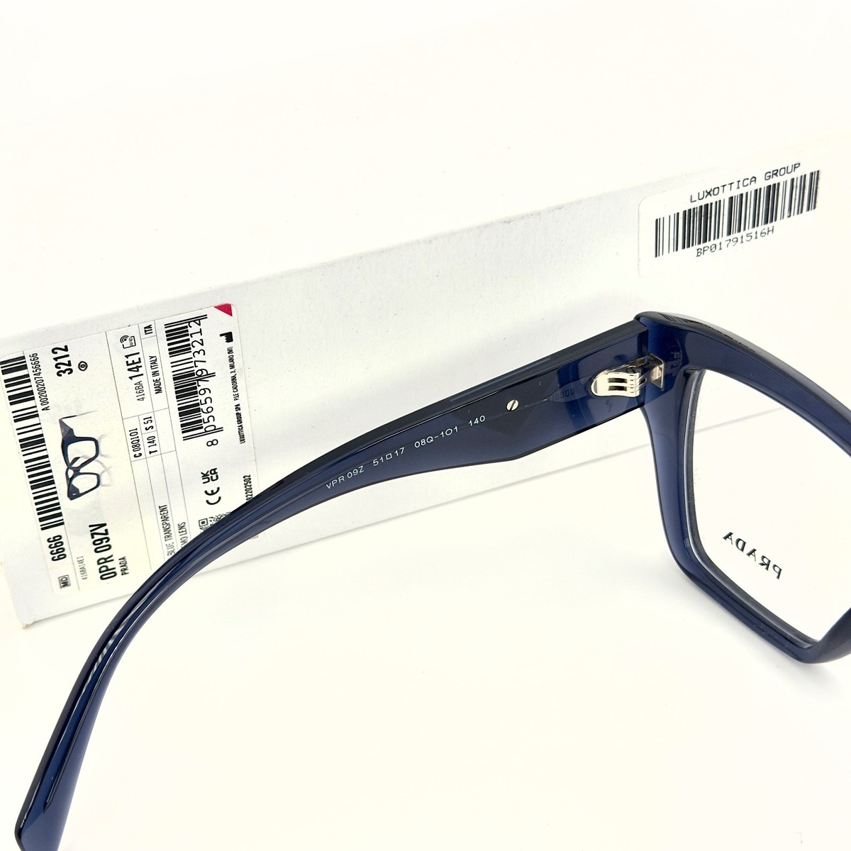 PRADA SYMBOLE PR09ZV Crystal Blue Triangle Logo Eyeglass Optical