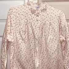 Vintage Sears Long Flannel Nightgown Womens L 16-18 Roses Cottagecore Prarie