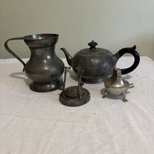 Vtg Antique Junk Drawer Lot Of 4 Old Estate Tea Pot Stein Lighter Misc Items