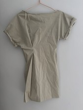 Zara pleated asymmetric khaki cotton blend dress size XS