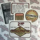 Briggs & Stratton Minibike engine decal 2-hp Easy-Spin 1960s Set of 5