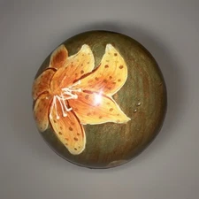 Decor Sphere, Carpet Ball, Glossy Orb Floral Lily Stem, Reds & Greens 12” Sphere