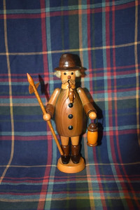 German Wooden Incense Smoker Night Watchman with Mustache & Pipe GLUED