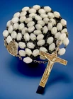 Vintage Catholic Geometric White Milk Glass Rosary, Silver Tone Crucifix, France