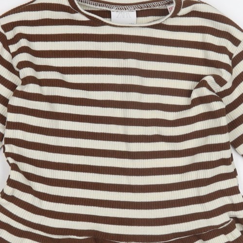 Zara Girls Brown Striped Long Sleeve T-Shirt - 4 Years - Picture 7 of 12
