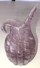 Vintage Lefton Hand-Blown Red & White Swirl Art Glass Pitcher Vase