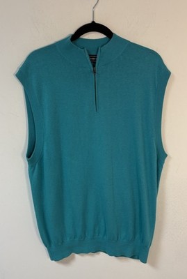 Paul Fredrick Mens 1/4 Zip Silk Cashmere Blend Sweater Vest Aqua XLT