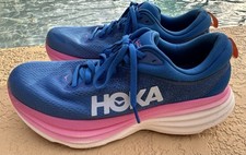 Hoka One One Bondi 8 Blue Pink Running Shoes Women  s Size 9B Super Clean