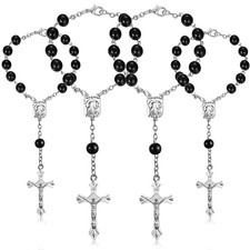 4 Pieces Auto Rosary for Rearview Mirror Pearl Glass Beads Small, Black