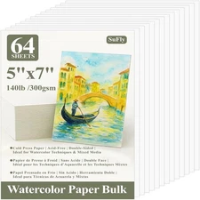 Watercolor Paper Pad 5x7 Inch 64 Sheets 140lb Cold Press Bulk Art Paint Paper 