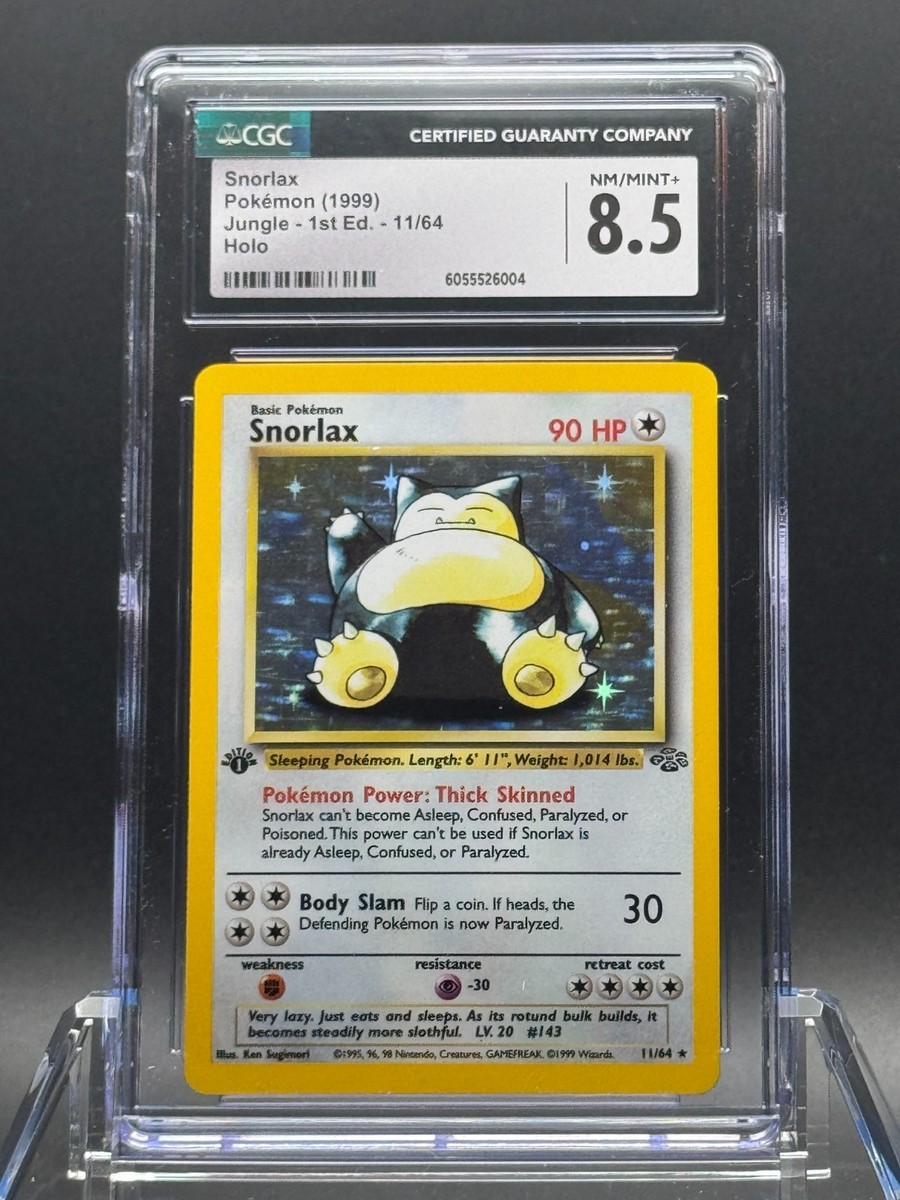 英語版初期　ポケモンカード　snorlax holo 1st Edition Snorlax 11/64 Jungle Holo Rare No Symbol Error PSA 7 NM
