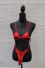 New Mariemur Joan G String Panties & Mini Bra Set In Red Sz M