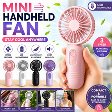 Mini Handheld Fan USB Rechargeable Portable Cooling Fan 3 Speed Foldable Desk