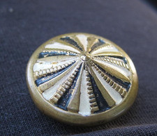 Antique 1800's Nearly 1" Conical Black & White Striped Enamel on Brass Button