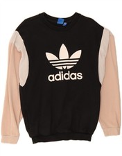 ADIDAS Womens Oversized Sweatshirt Jumper UK 6 XS Black Colourblock CE01