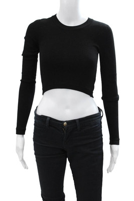 Milly Womens Long Sleeve Double Zip Cropped Top Black Size P