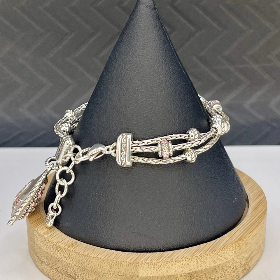 Brazalete Corazón Reversible Brighton Power of Pink Cristales Rosa Tono Plata Foto 3 de 4