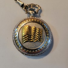 Vintage American Flag pocket watch new battery installed/w chain