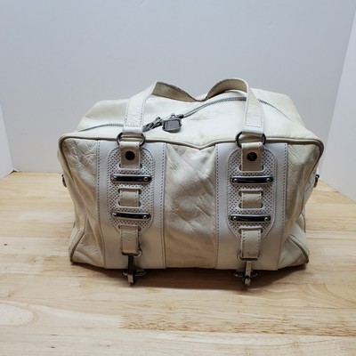 Authentic Balenciaga Ivory Cream White Leather Two Toned Tote Purse Bag  Medium