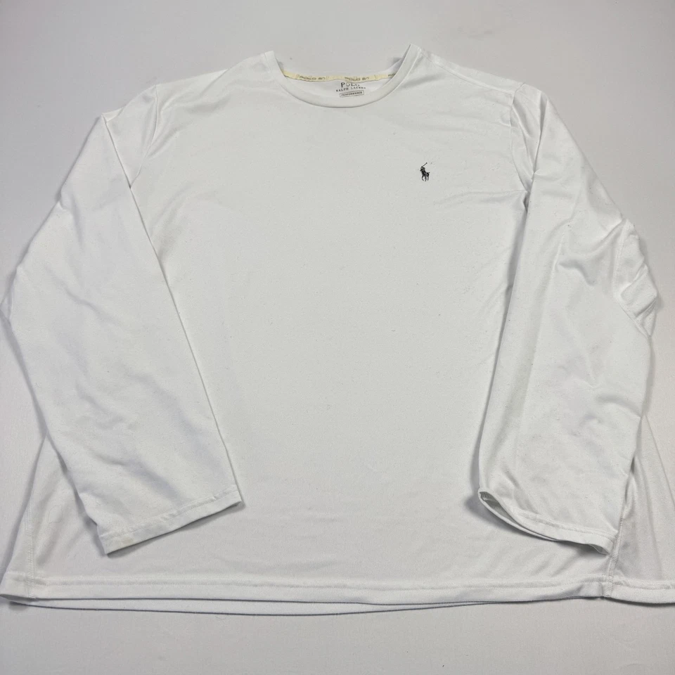 Camisa Polo Ralph Lauren Performance Para Hombres 2XL Blanca Manga Larga Cuello Redondo Poni Foto 2 de 4