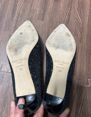 Authentic Jimmy Choo High Heels Pumps Glitter Black Navy Size 38