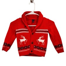 Janie And Jack Fair Isle Red Collar Button Up Cardigan Sweater Size 3 Grandpa