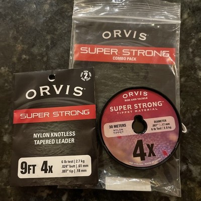 Orvis SUPERSTRONG Plus Nylon Knotless Tapered Leader 9ft + 30 Meter 4X Tippet Sp