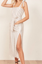 REFORMATION Women's Elliott Dress Linen Striped Pockets Size S MISSING BELT