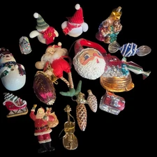 Lot of 17 Assorted Christmas Ornaments Glass Resin Plush Santa Snowman Candy 