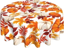 Fall Round Tablecloth 60 Inch Thanksgiving Harvest 60" (Round), Orange Yellow 
