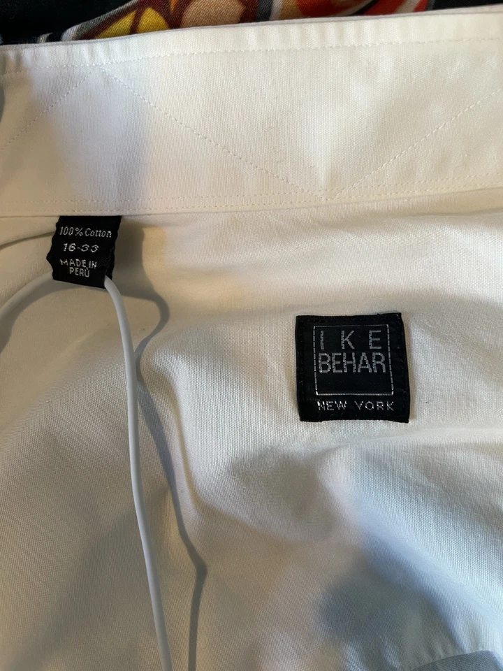 Camisa de vestir Ike Behar crema para hombre talla 16-33 manga larga abotonada Foto 3 de 4