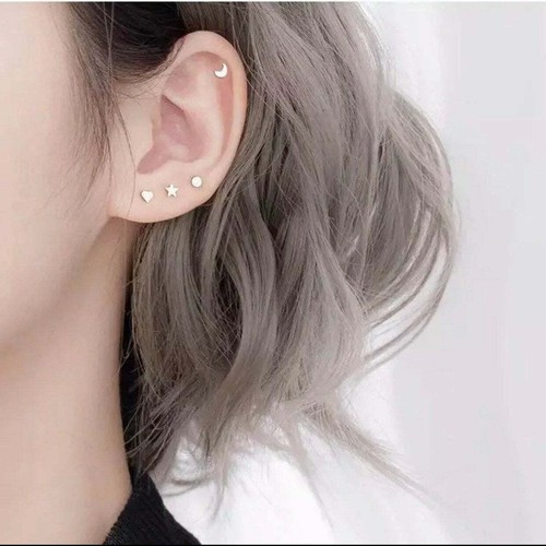 Solid silver gold studs earrings Tiny Stars Hearts Nails Tragus Cartilage Unsex - Picture 2 of 9