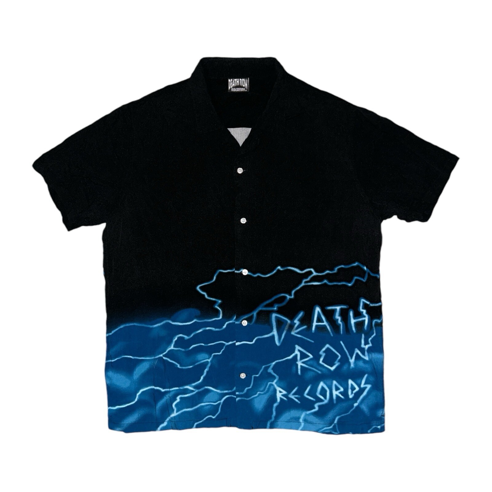 FILA Death Row Records aerografo camicia manica corta con bottoni double face uomo taglia XL