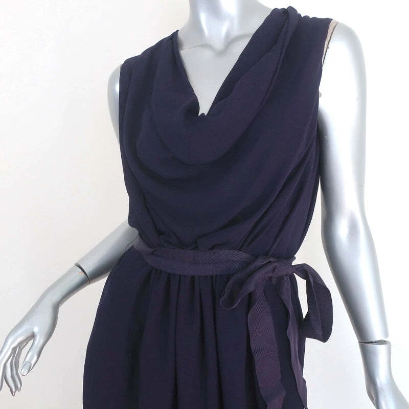 Lanvin Dress Dark Purple Draped Crepe Size 38 Sleeveless Cowl Neck - Image 2 of 4